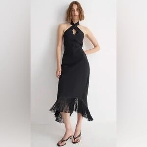J.Crew Black Halter Fringe Hem Dress